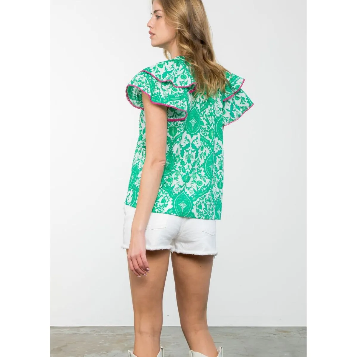 Clara Green Flutter Sleeve THML Top