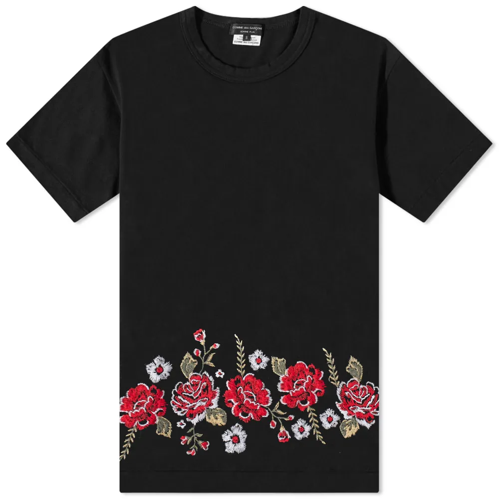 Comme Des Garçons Homme Plus Hem Roses Embroidery T-ShirtBlack