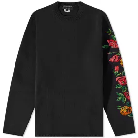 Comme Des Garçons Homme Plus Roses Sleeve Embroidery Crew KnBlack