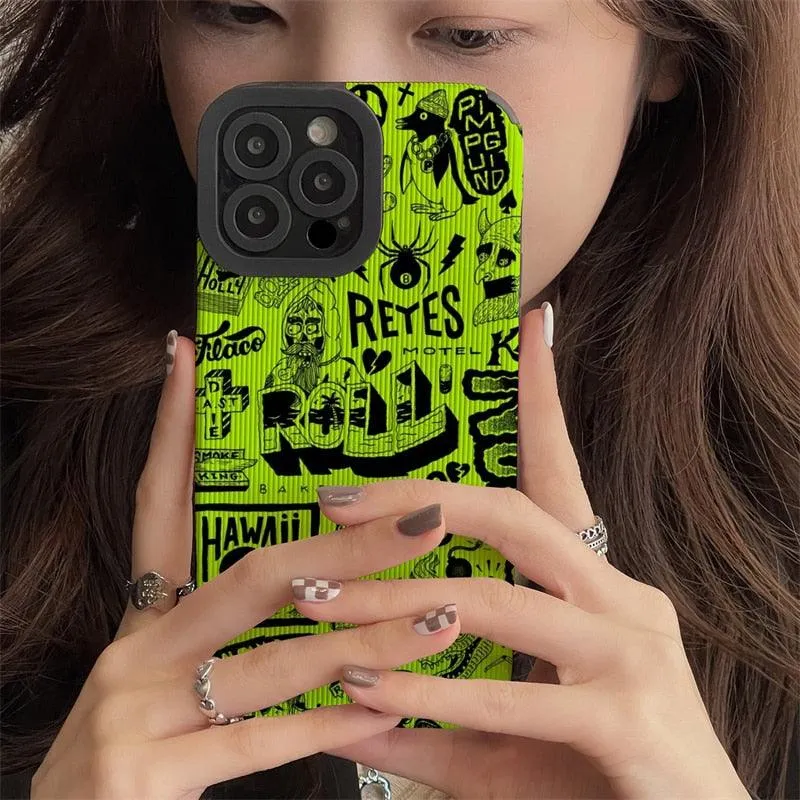 Cute Graffiti Fashion Phone Case - Soft Cover for iPhone 14, 13, 12, 11 Pro Max, XR, X, XS Max, 6, 7, 8 Plus