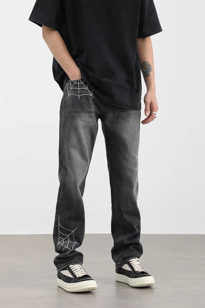 CZ Spider Web Embroidered Jeans