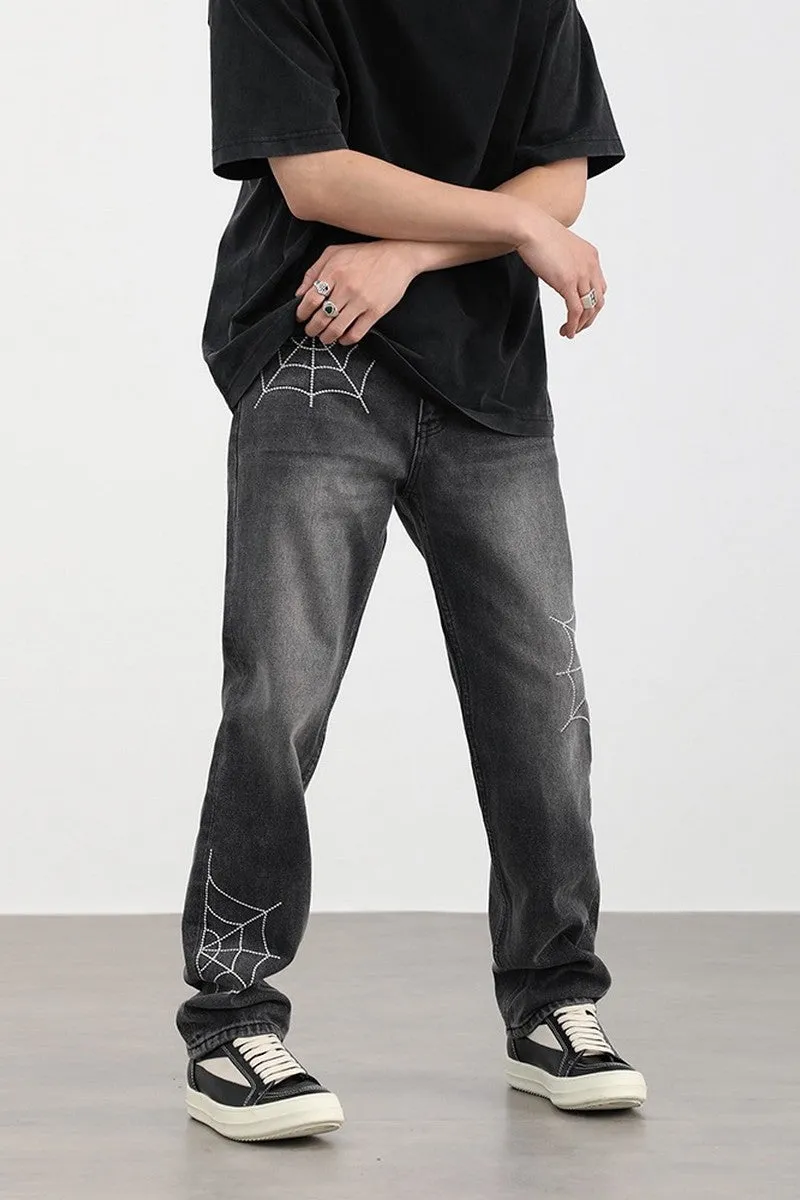 CZ Spider Web Embroidered Jeans