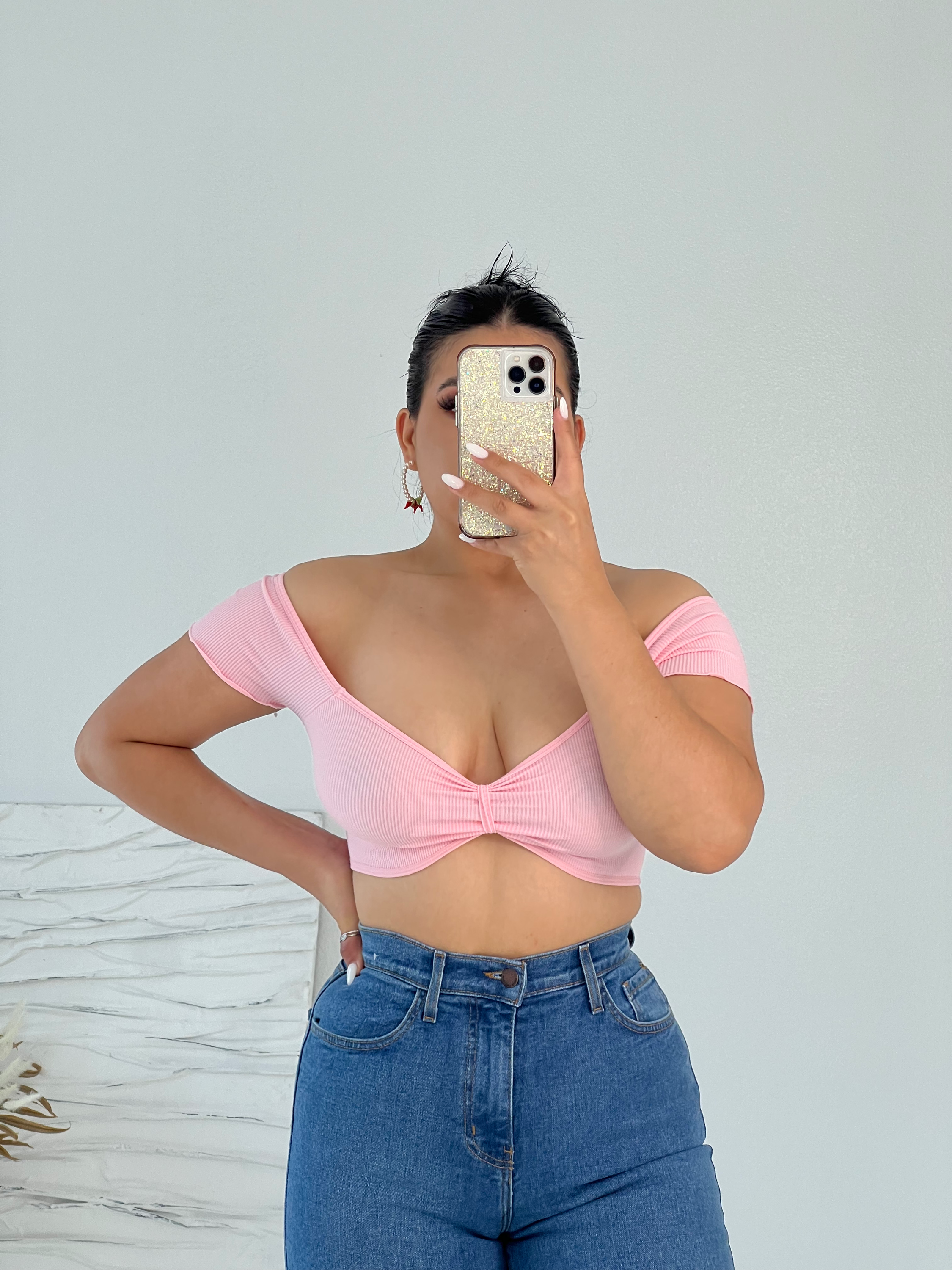 Daisy Off The Shoulder Bow Shape Crop Top