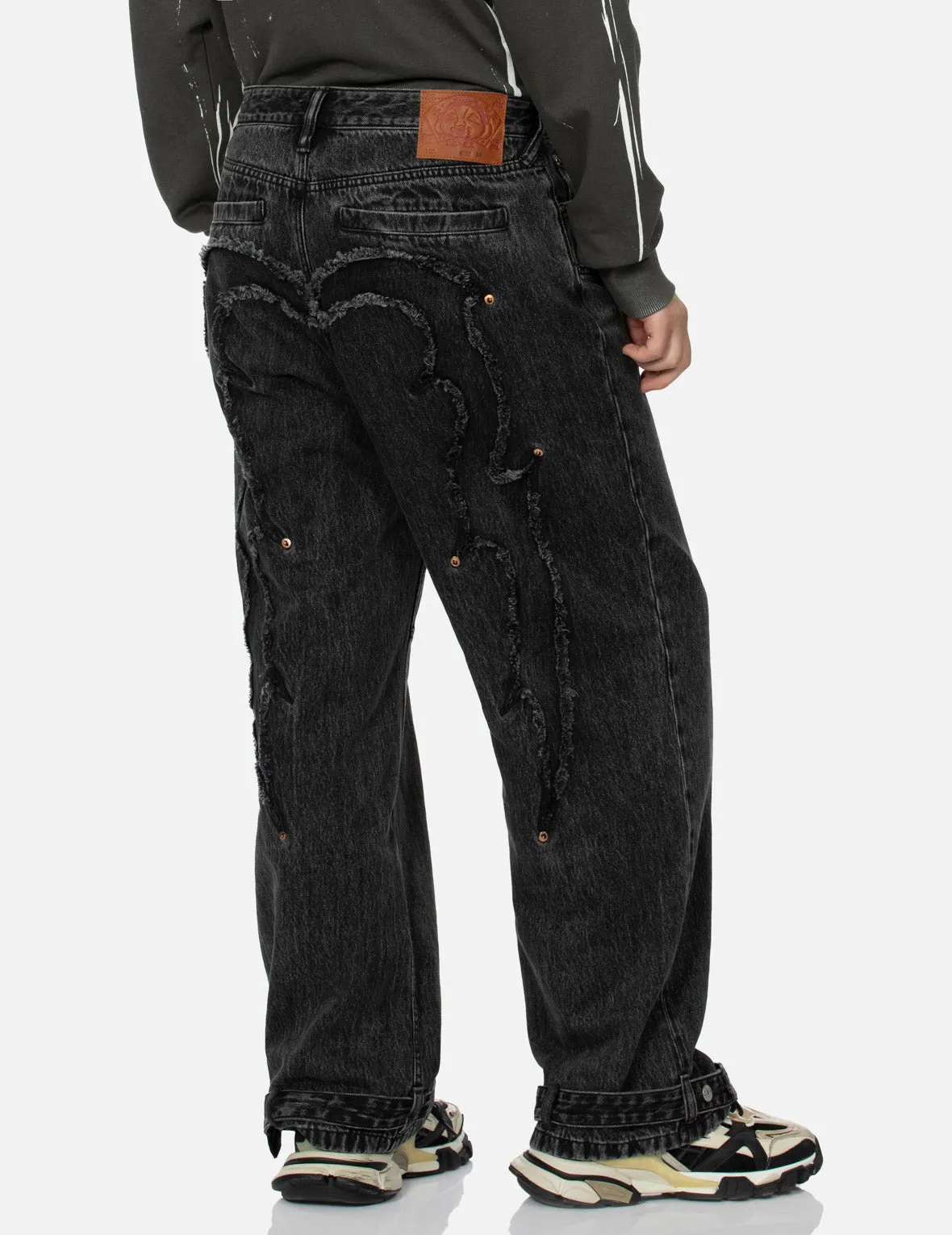 Distressed Edges Inserted Daicock Baggy Jeans