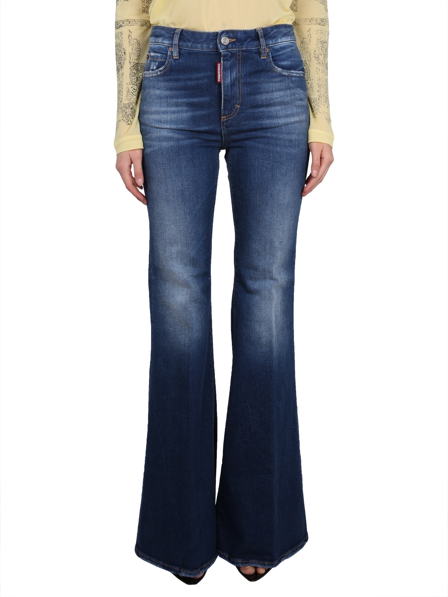 DSQUARED    SUPER FLARE JEANS IN COTTON DENIM