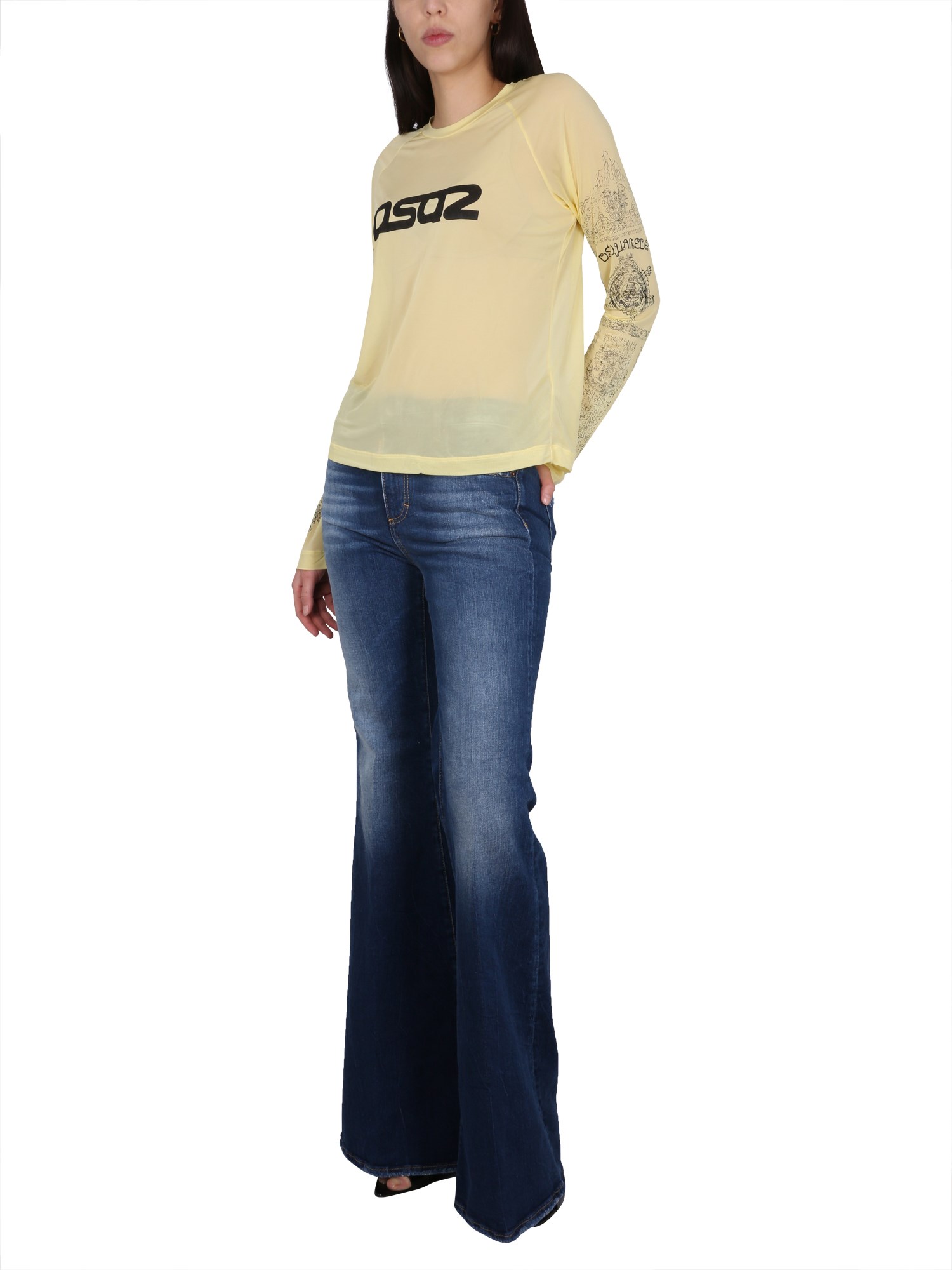 DSQUARED    SUPER FLARE JEANS IN COTTON DENIM