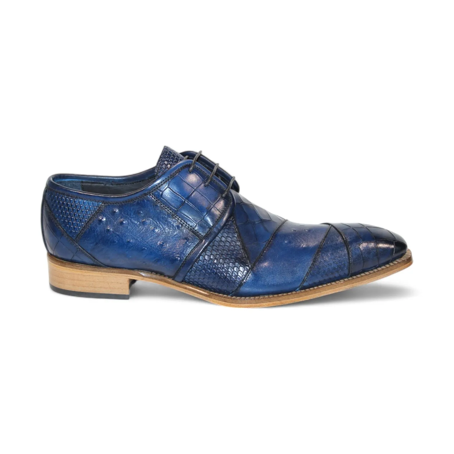 Duca Imperio Men's Shoes Ocean Blue Calf-Skin Leather/Calf Print Oxfords (D1156)