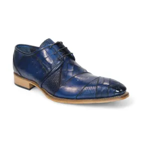 Duca Imperio Men's Shoes Ocean Blue Calf-Skin Leather/Calf Print Oxfords (D1156)