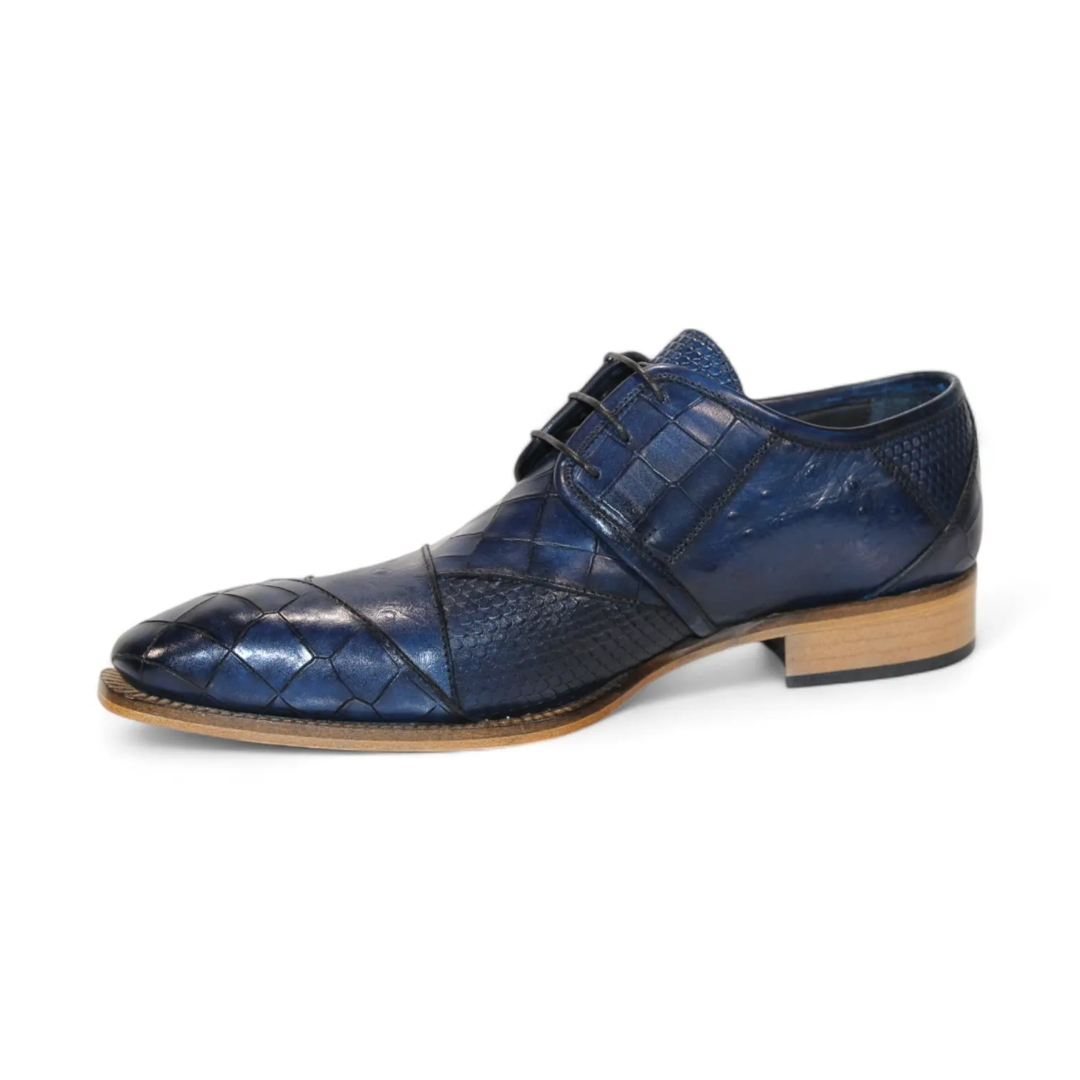 Duca Imperio Men's Shoes Ocean Blue Calf-Skin Leather/Calf Print Oxfords (D1156)