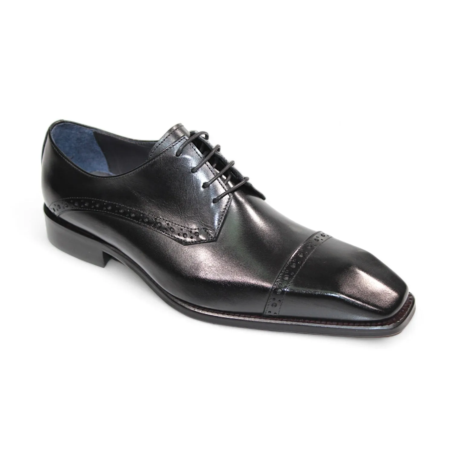 Duca Lombardi Men's Shoes Black Calf-Skin Leather Oxfords (D1157)