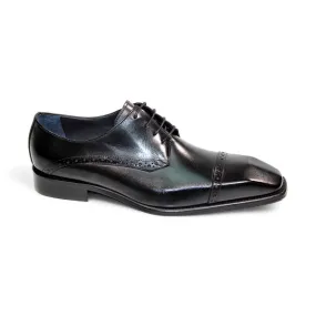 Duca Lombardi Men's Shoes Black Calf-Skin Leather Oxfords (D1157)