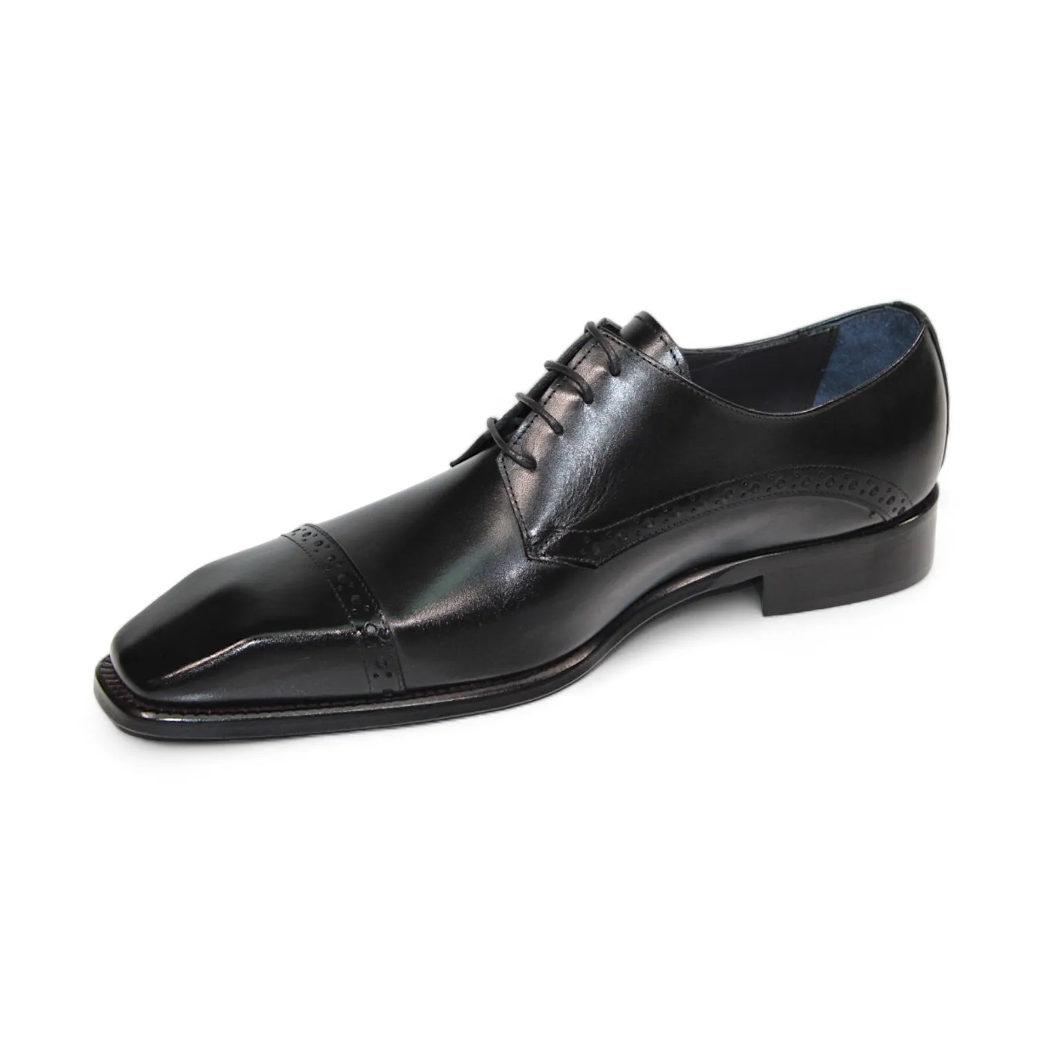 Duca Lombardi Men's Shoes Black Calf-Skin Leather Oxfords (D1157)