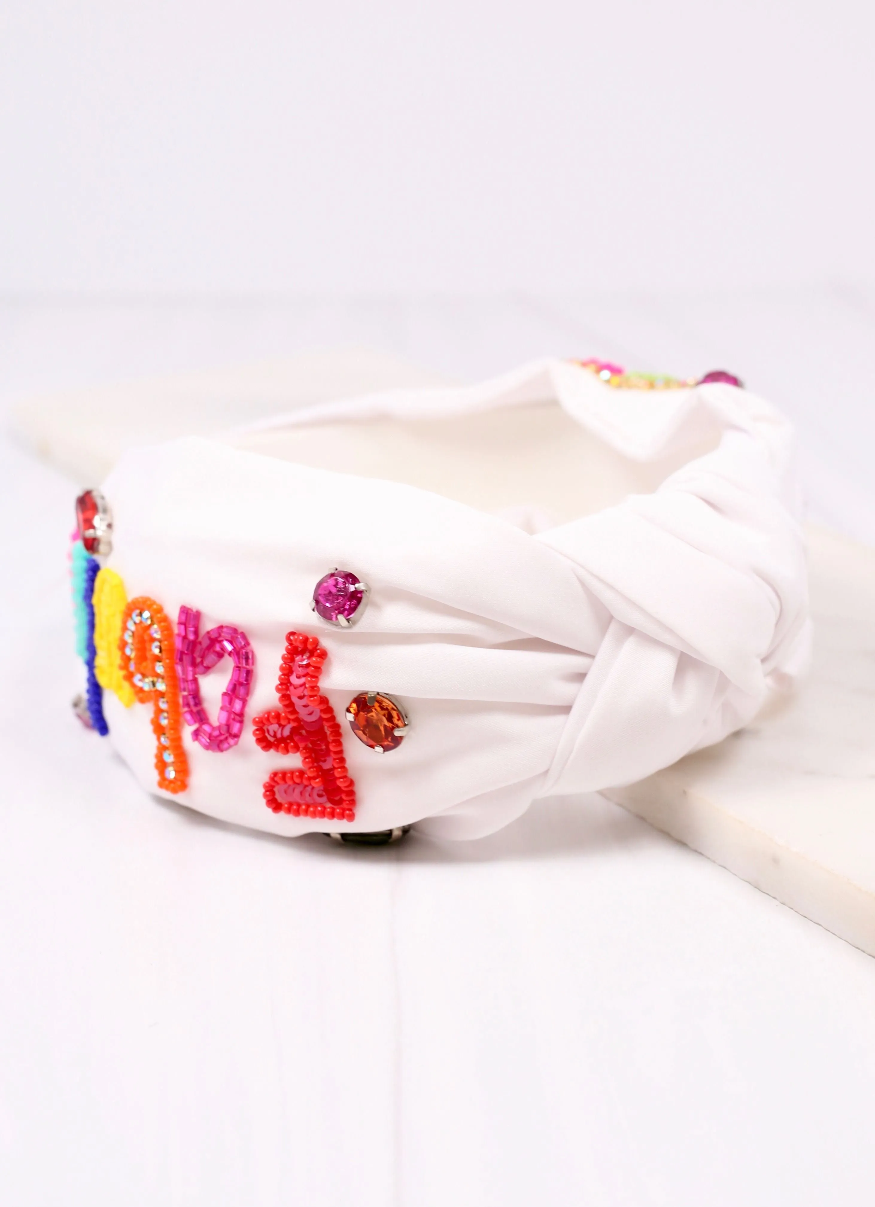 Fabulous 40 Beaded Headband WHITE MULTI