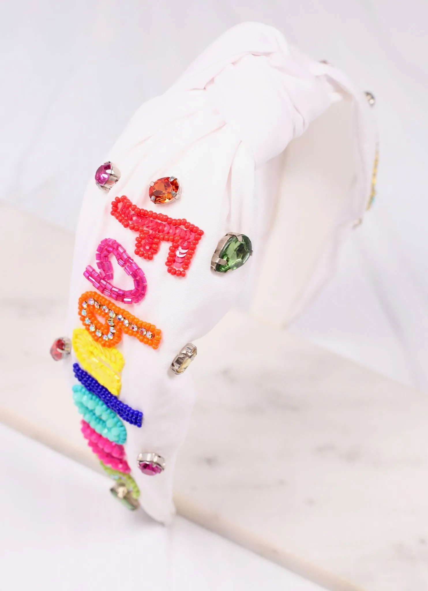 Fabulous 40 Beaded Headband WHITE MULTI