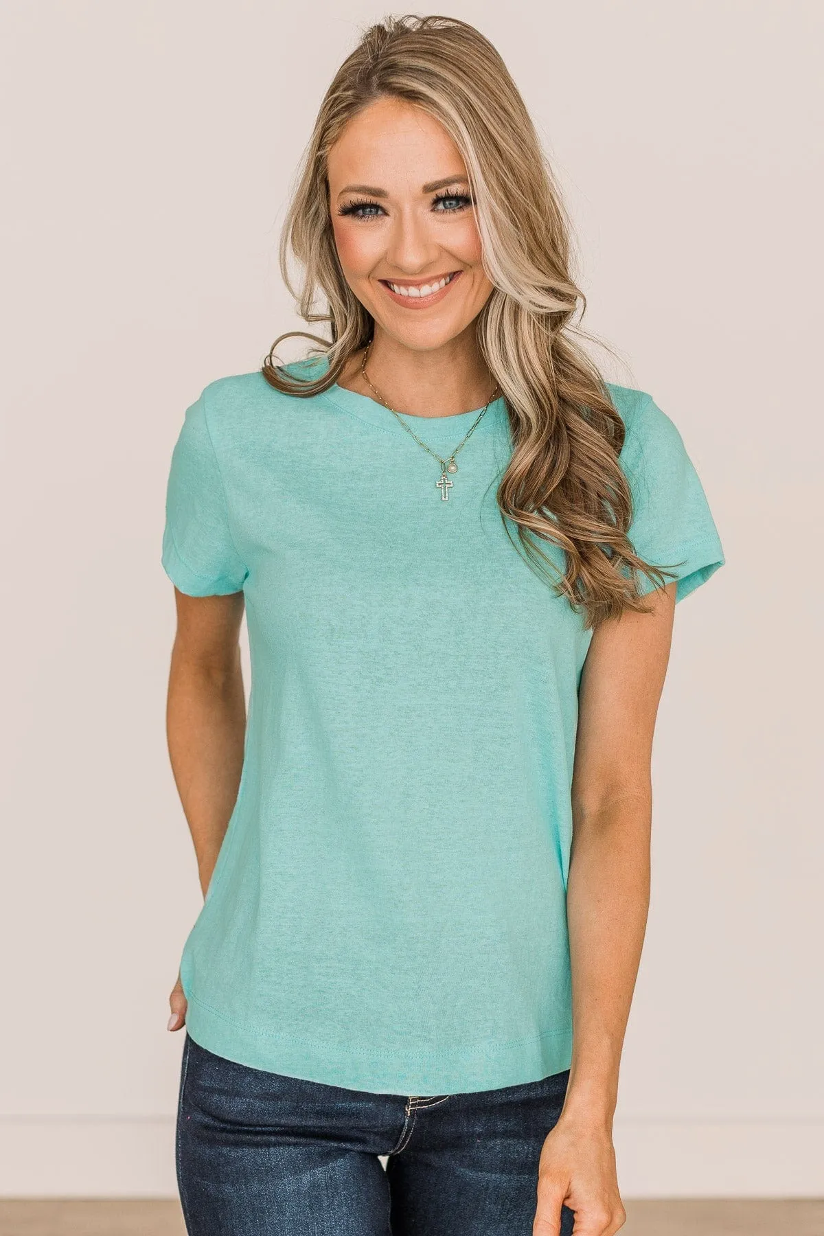 Gives Me Hope Short Sleeve Knit Top- Aqua