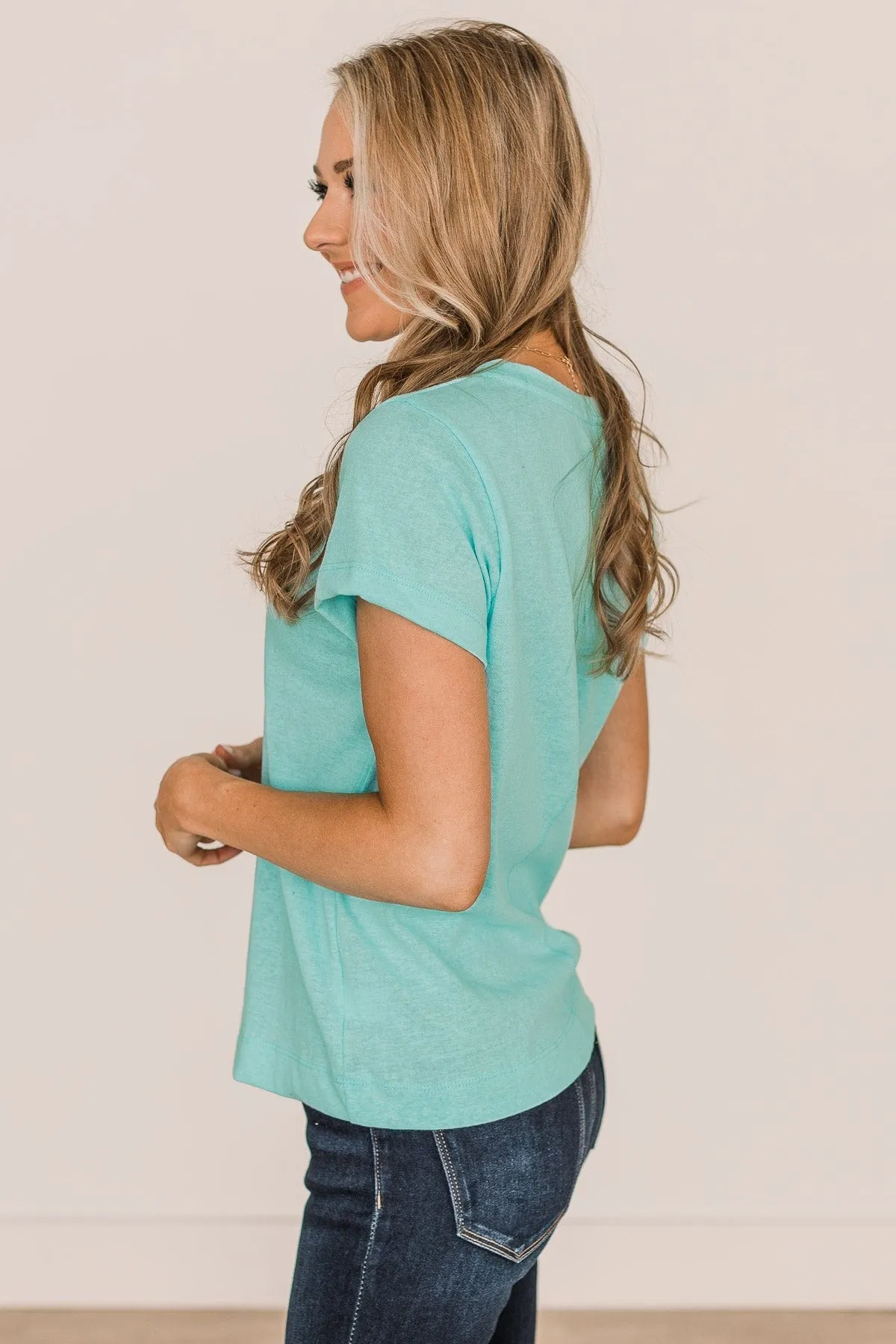 Gives Me Hope Short Sleeve Knit Top- Aqua