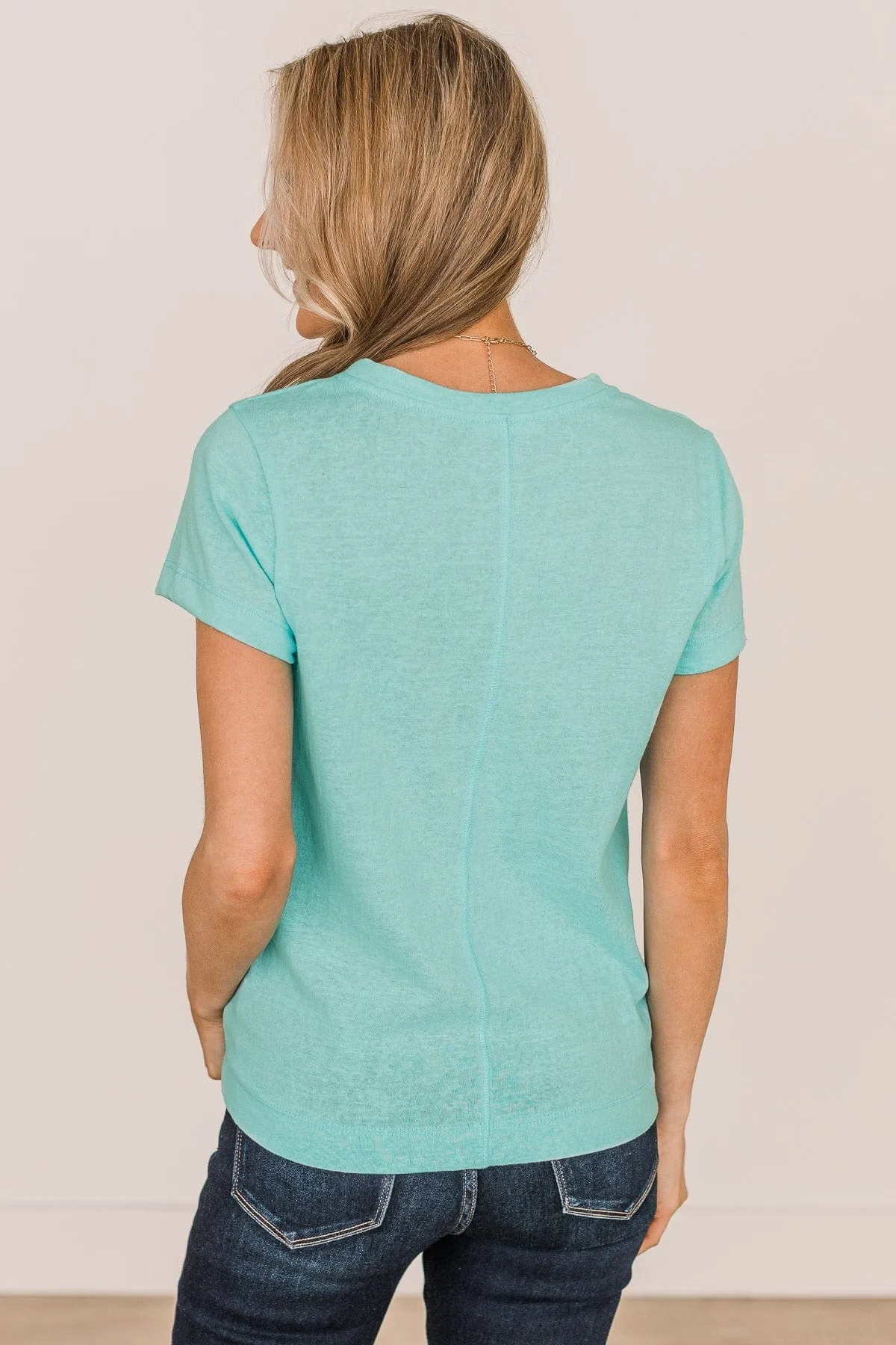 Gives Me Hope Short Sleeve Knit Top- Aqua