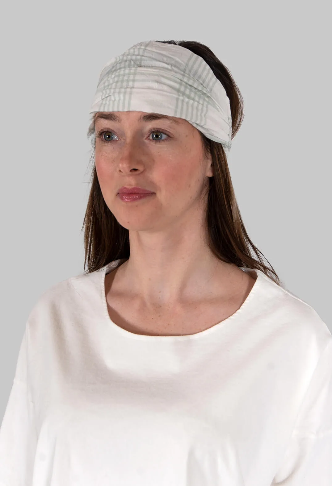 Headband in Coton Carreaux Vert Eau