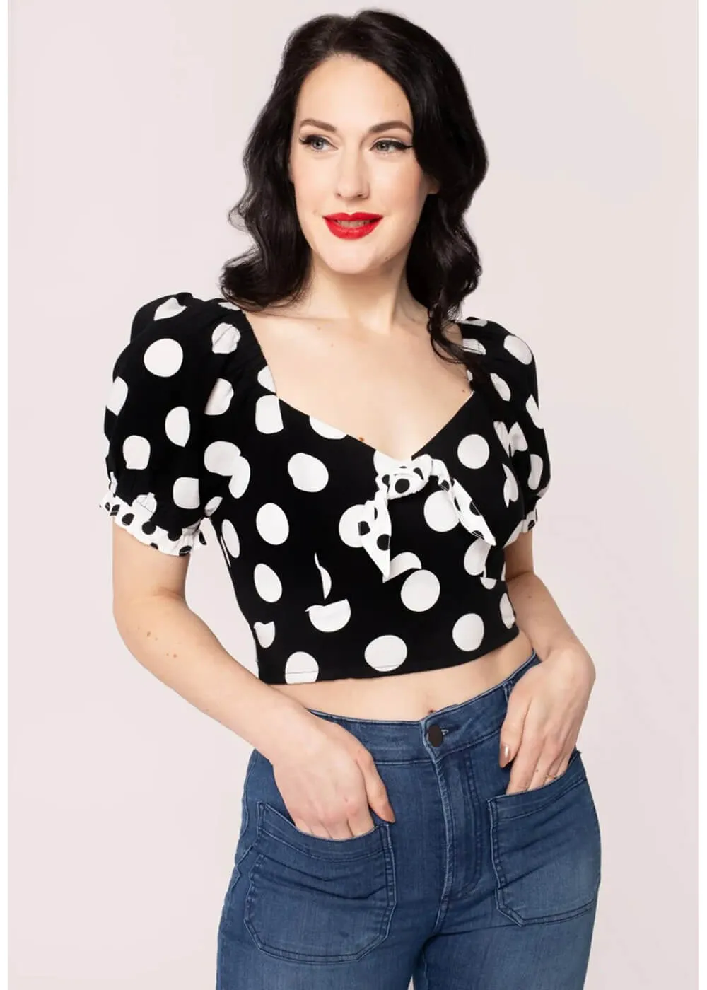 Hell Bunny Dolores Polkadot 40's Top Black