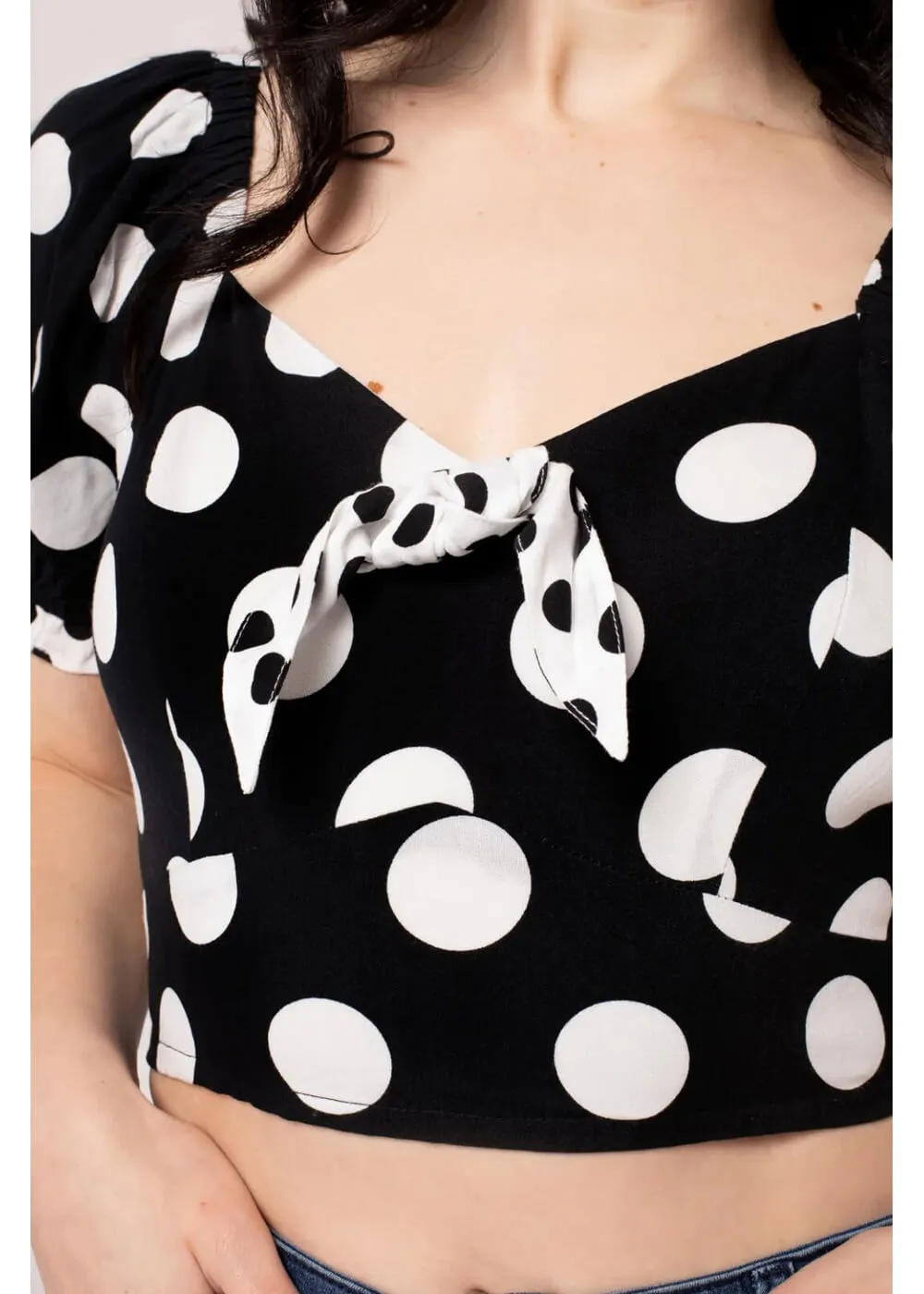 Hell Bunny Dolores Polkadot 40's Top Black