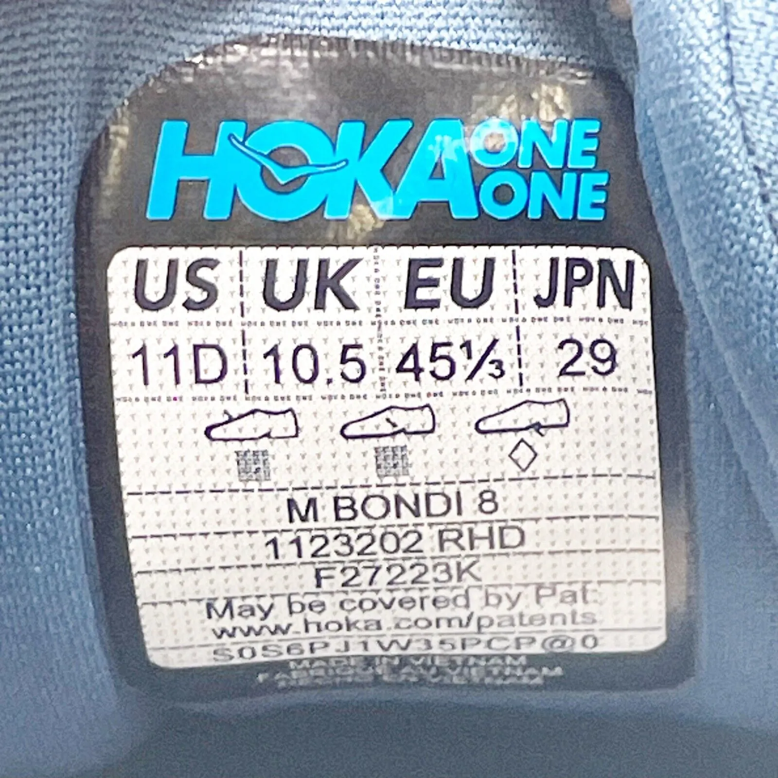 Hoka One One Mens Bondi 8 1123202 RHD Blue Running Shoes Sneakers Size 11 D