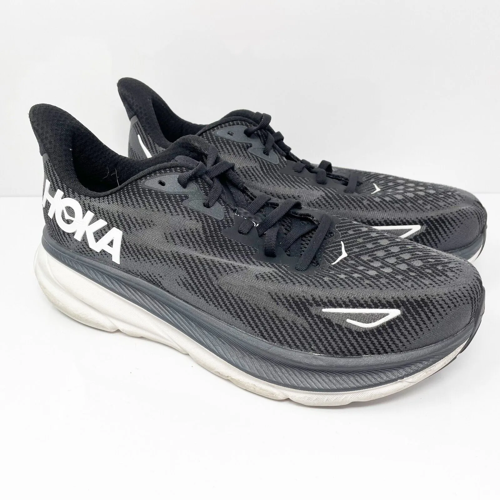 Hoka One One Mens Clifton 9 1132210 BWHT Black Running Shoes Sneakers Size 10 2E