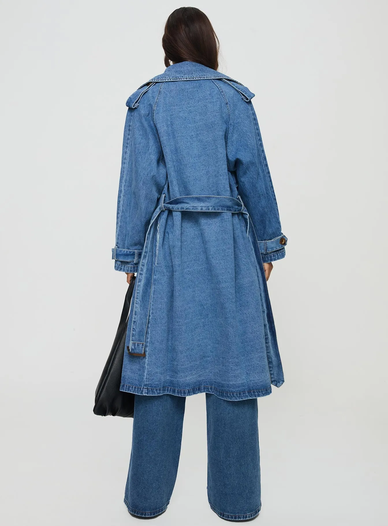 Honeyed Denim Trench Coat Mid Wash