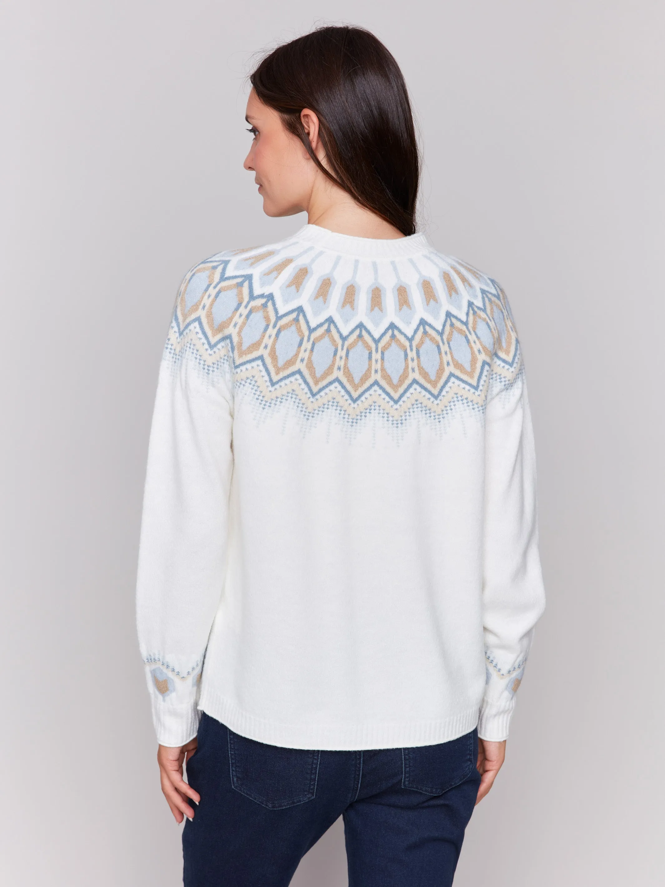 Jacquard Knit Ski Sweater - Cream