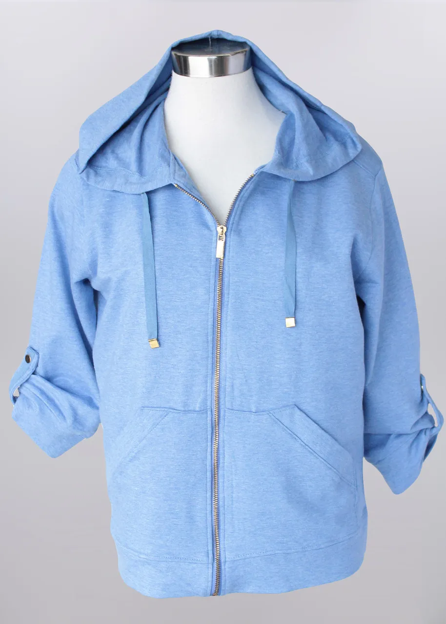 KEREN HART, LTD JACKET *MISSY* BLUE FLEECE ZIP FRONT W/HOOD