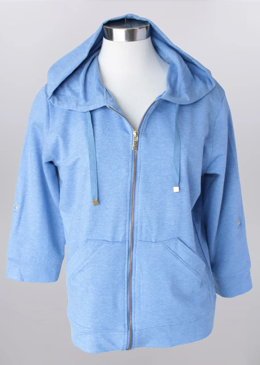 KEREN HART, LTD JACKET *MISSY* BLUE FLEECE ZIP FRONT W/HOOD