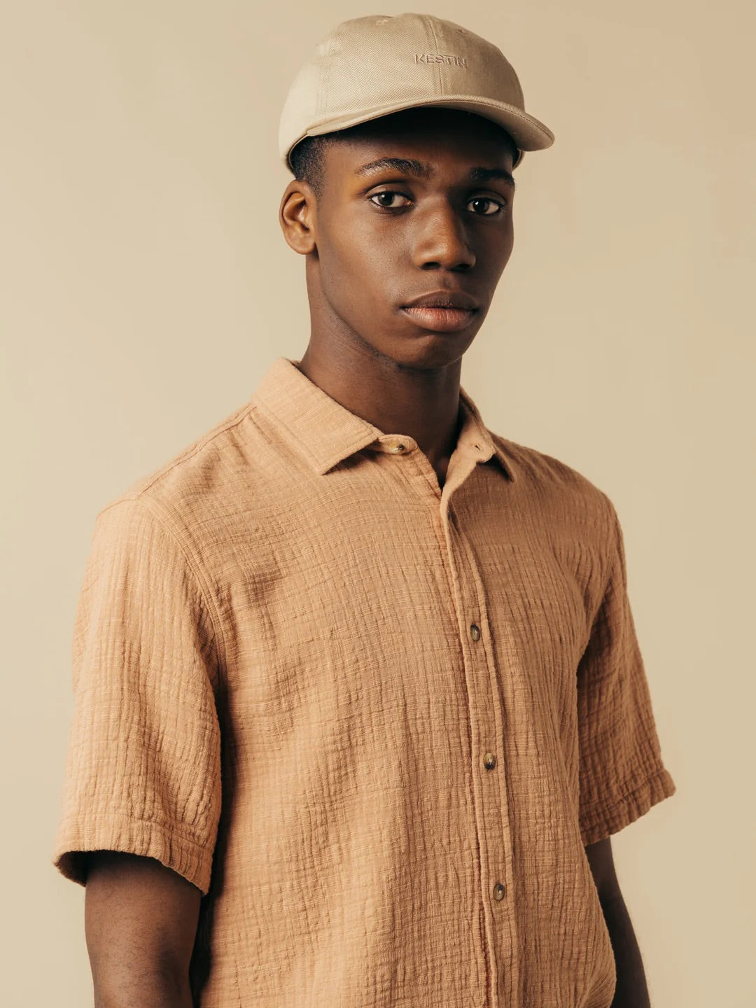 KESTIN Aberlady Shirt in Terracotta Textured Cotton