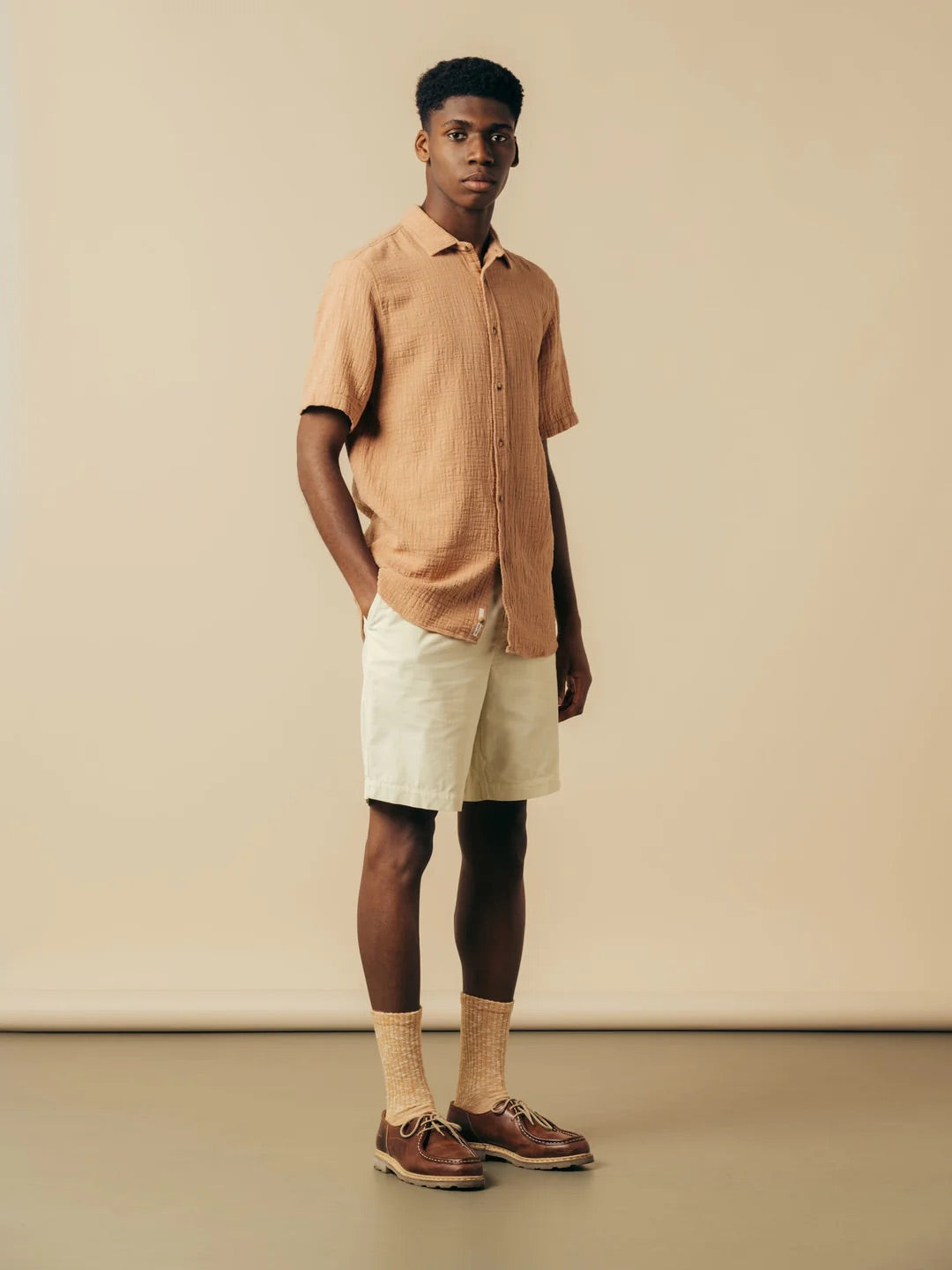 KESTIN Aberlady Shirt in Terracotta Textured Cotton