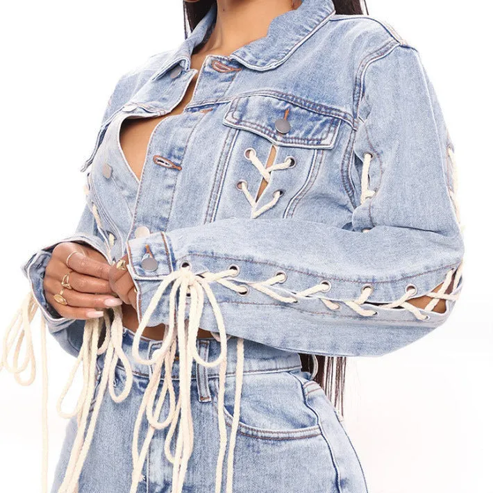 Lace-Up Denim Jacket