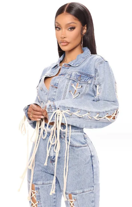 Lace-Up Denim Jacket