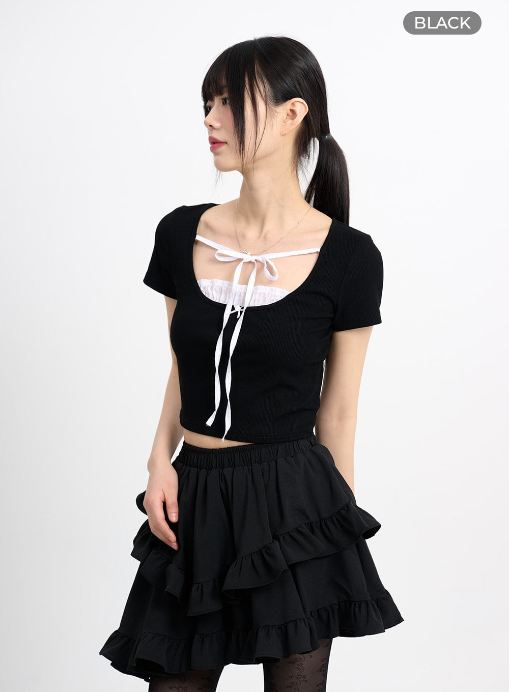 Laced Square Neck Short Sleeve CM415