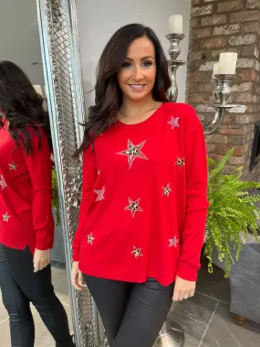 Leopard Star Fine Knit Jumper Wren