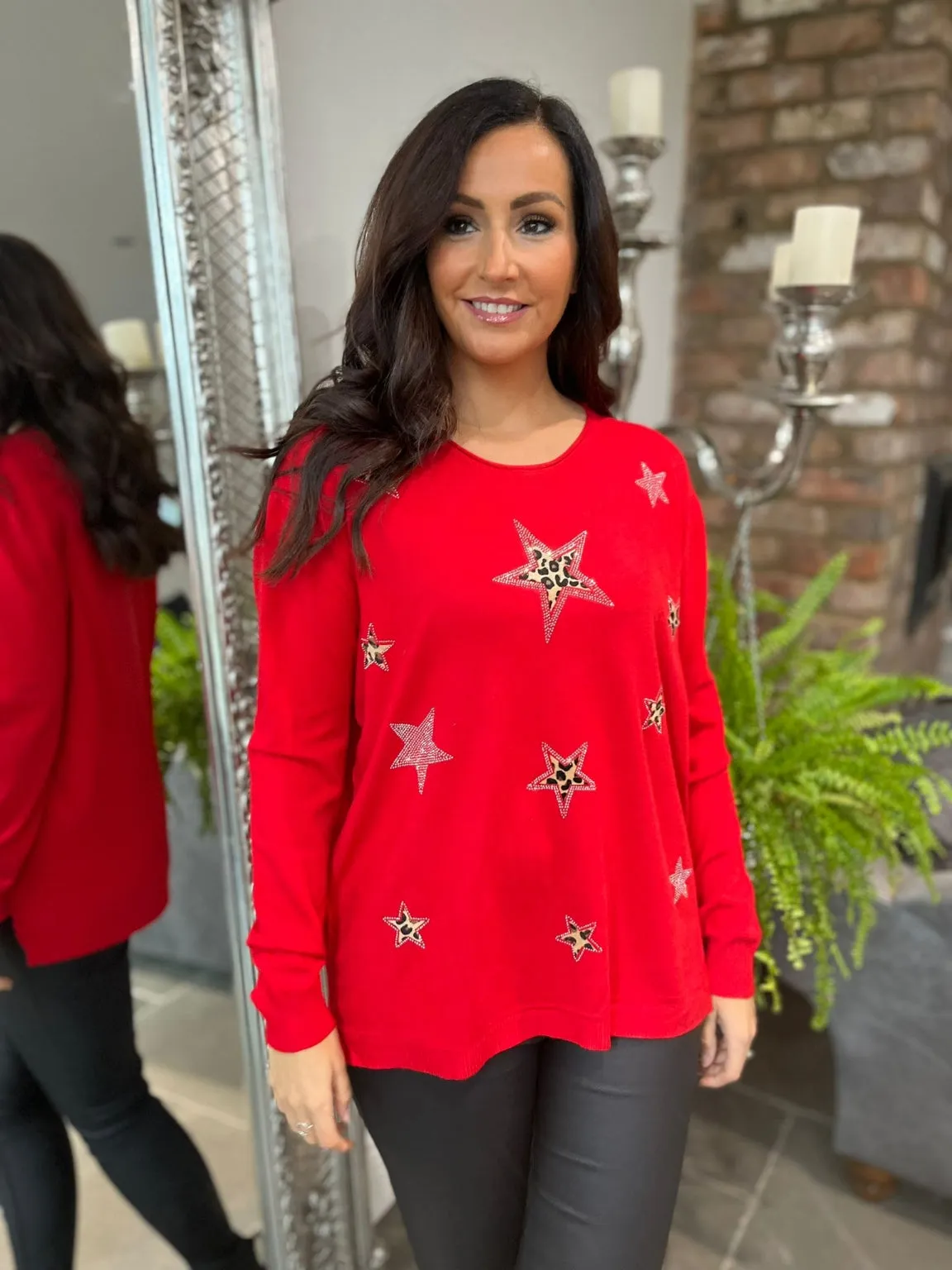 Leopard Star Fine Knit Jumper Wren