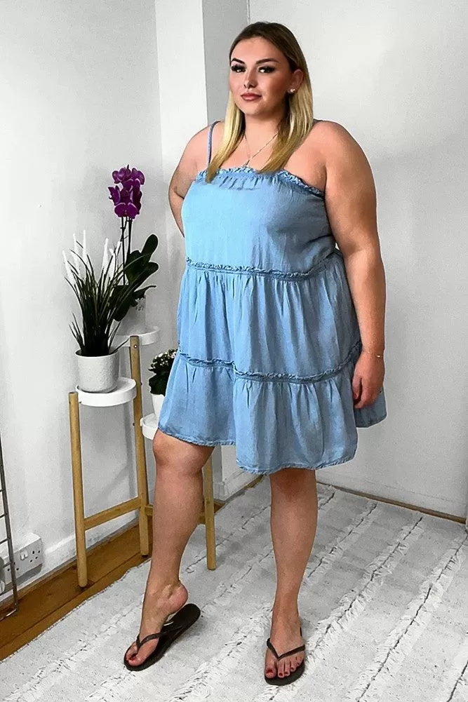 Lightweight Denim Strappy Tiered Dress