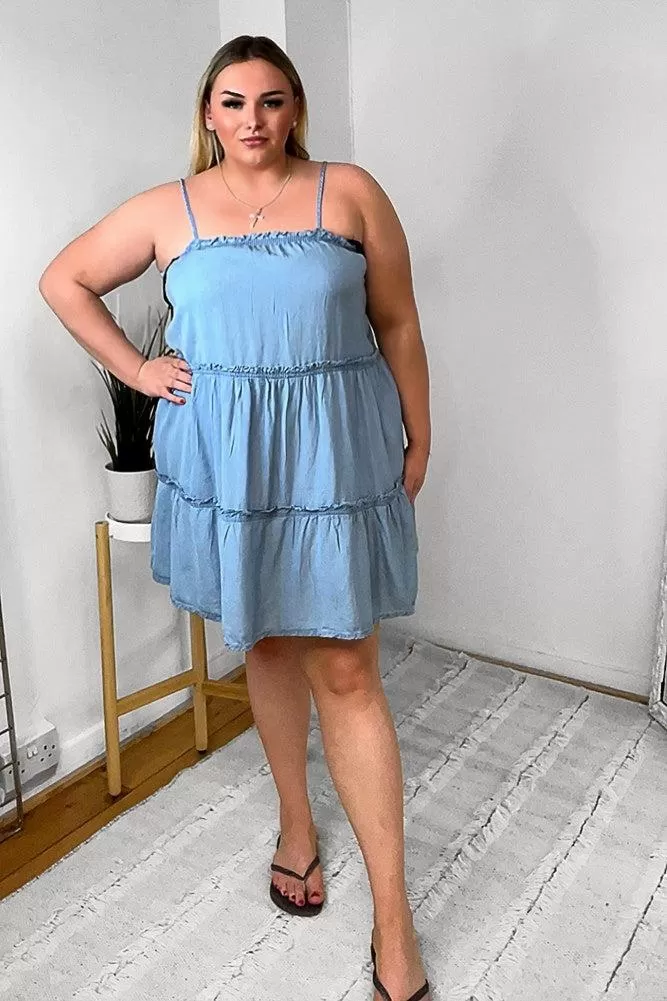 Lightweight Denim Strappy Tiered Dress