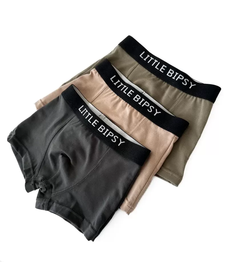 Little Bipsy Boxer Brief 3 Pack - Charcoal/Taupe/Dark Moss