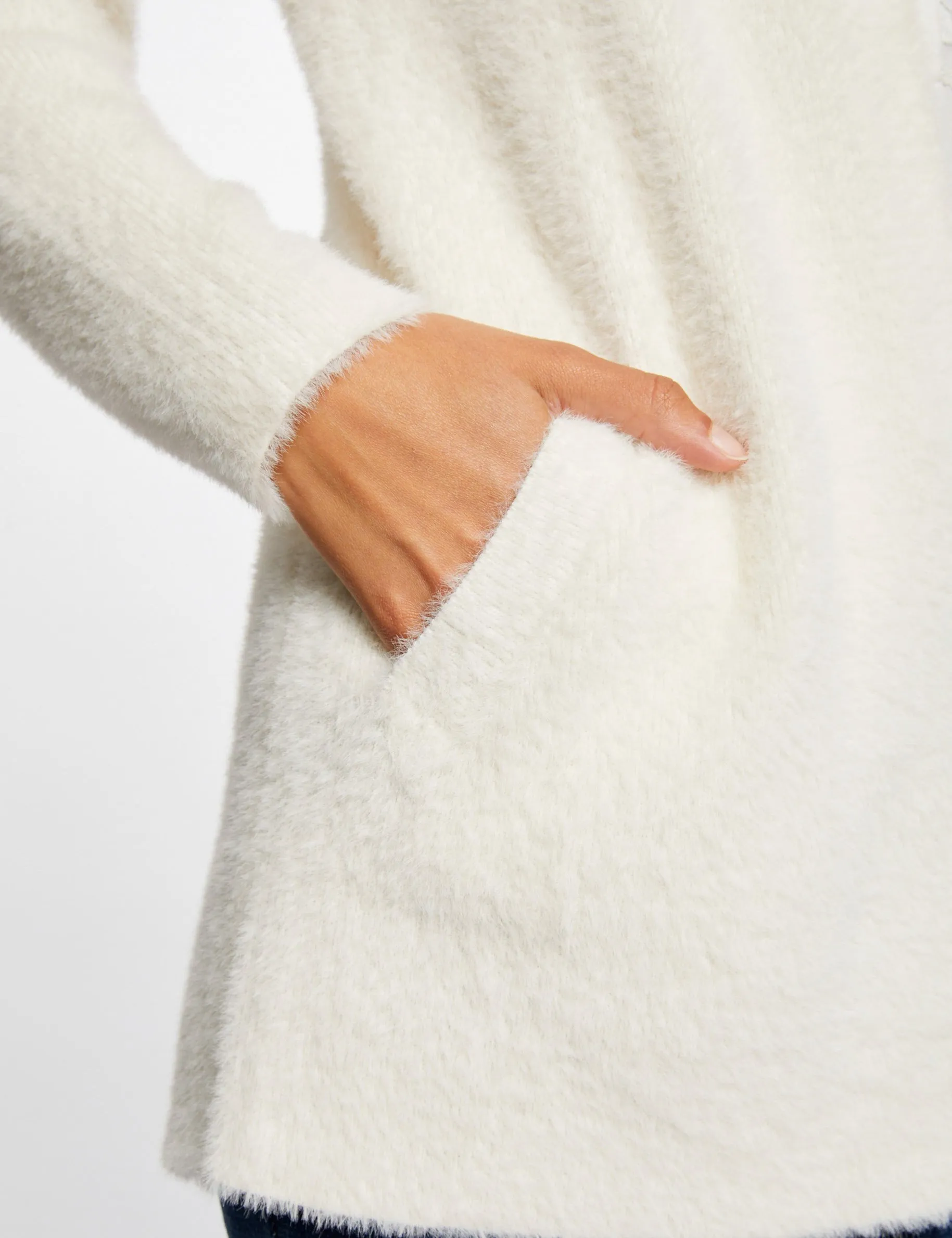 Long cardigan with fluffy knit ivory women