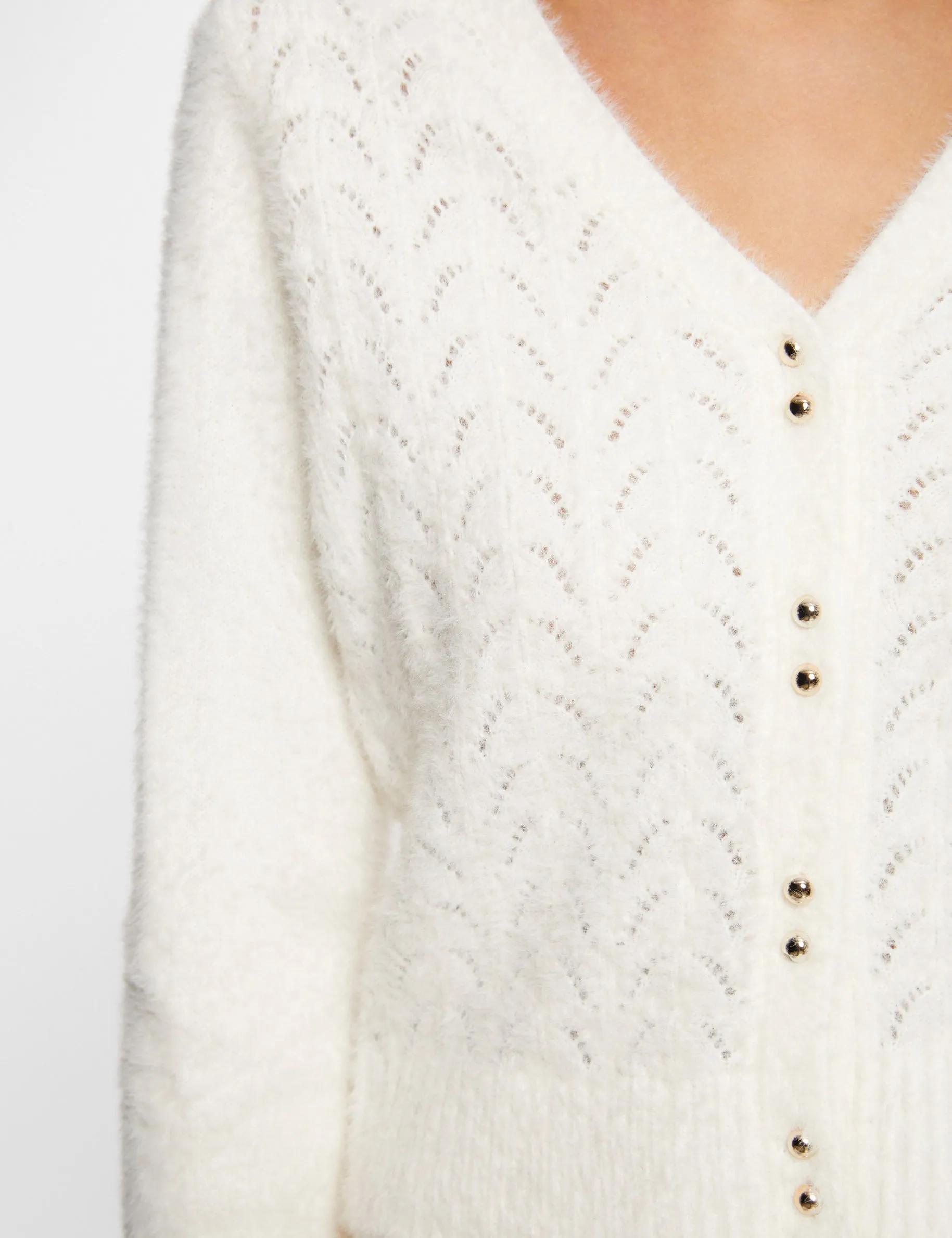 Long-sleeved cardigan openwork details ivory women