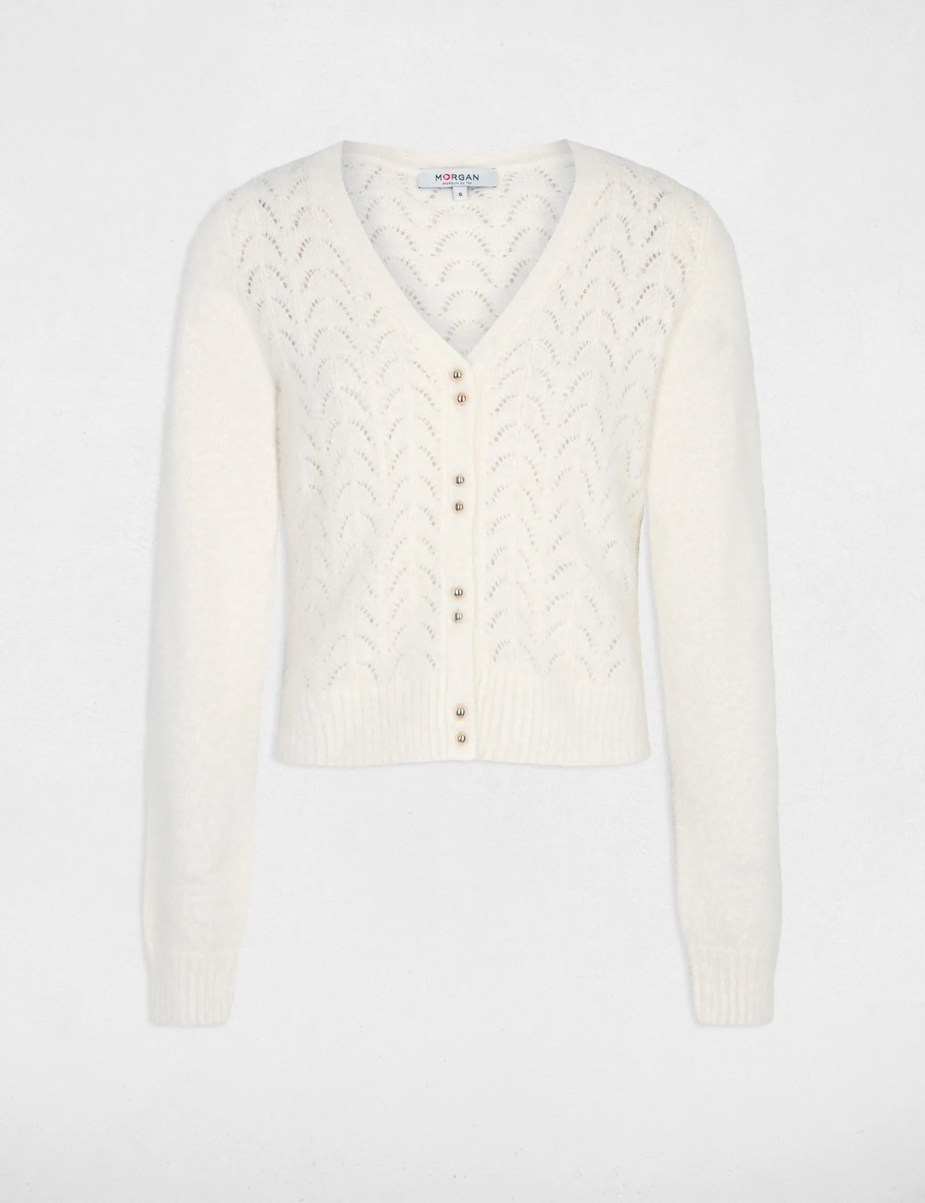 Long-sleeved cardigan openwork details ivory women