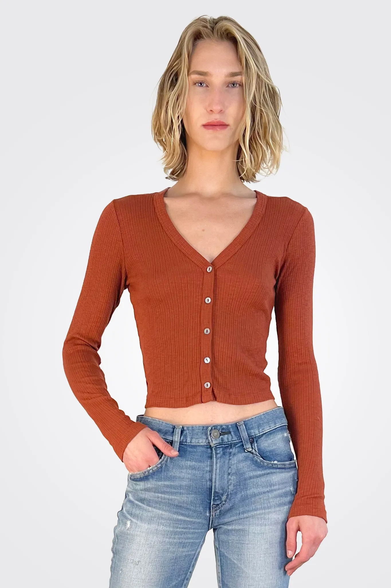 Lyla Ribbed Cardigan - Pecan