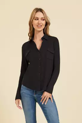 Majestic Double Face Cotton, Cashmere and Silk Pocket Shirt in Noir/Denim