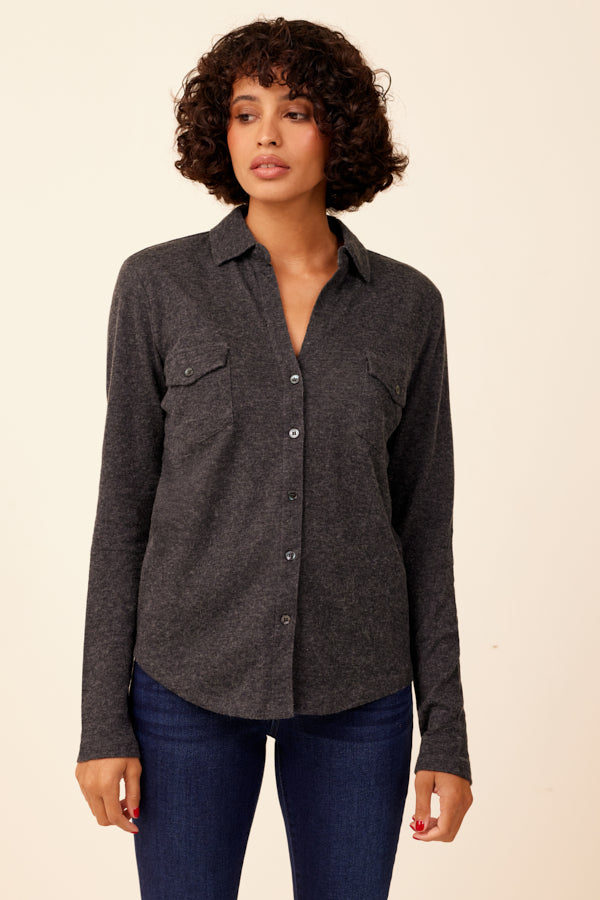 Majestic Double Face Cotton, Cashmere Pocket Shirt in Charcoal/Light Gray