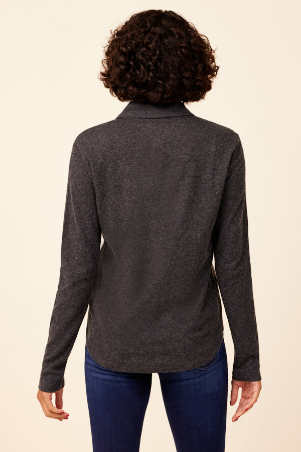 Majestic Double Face Cotton, Cashmere Pocket Shirt in Charcoal/Light Gray