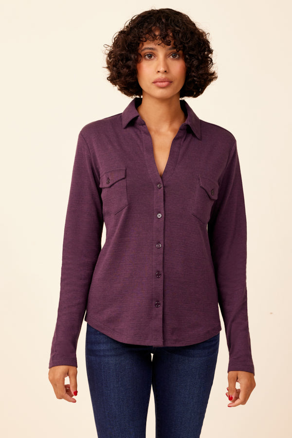 Majestic Double Face Cotton, Cashmere Pocket Shirt in Violet/Anthracite Chine