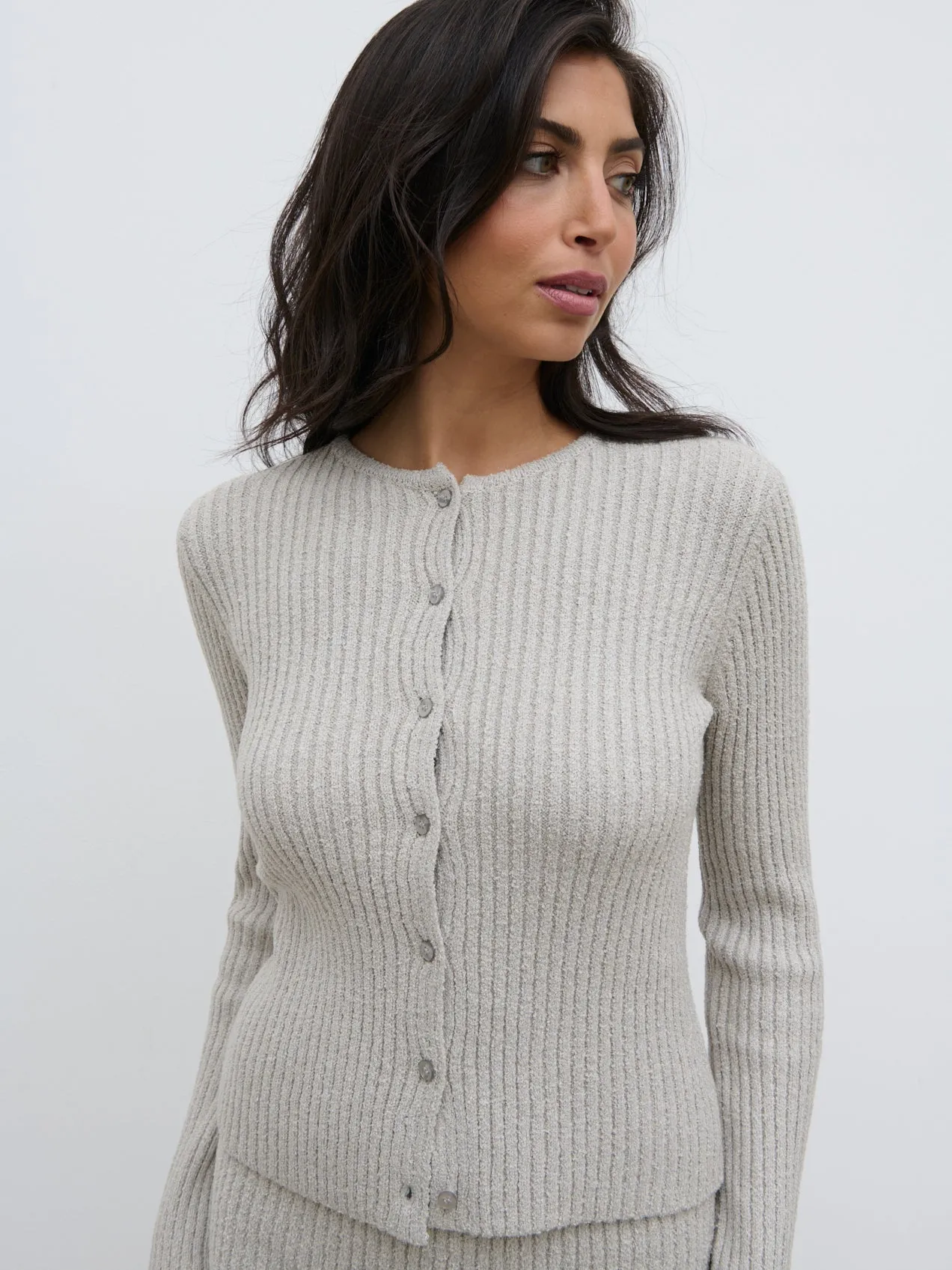 Melissa Fine Tape Knit Cardigan - Taupe