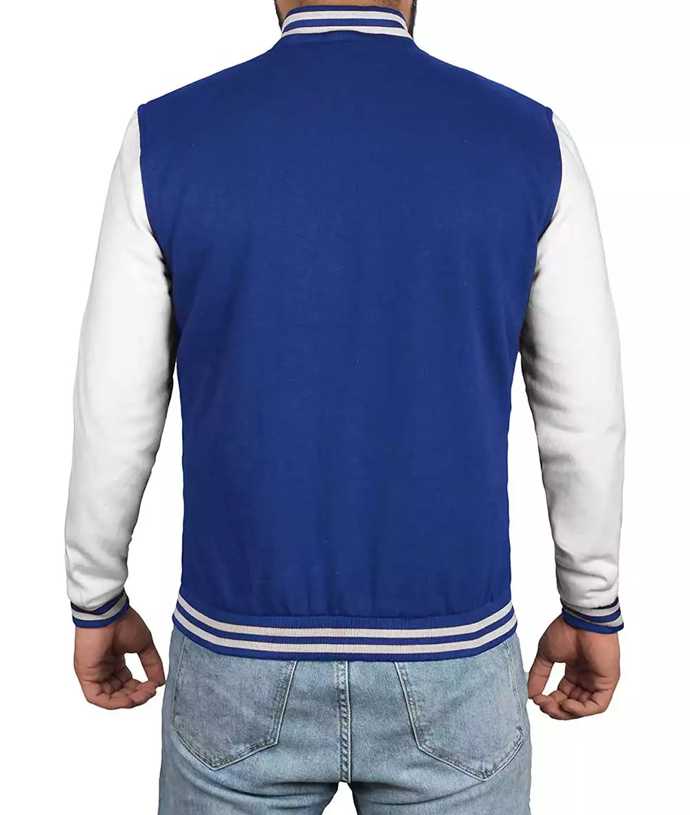 Men's Royal Blue Varsity Jacket with White Sleeves